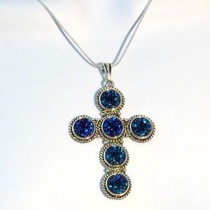 Cross Necklace Blue Titanium